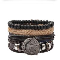 Wrap Bracelets, Synthetic Leather, with Linen & Zinc Alloy, Poker, vintage & multilayer & Unisex Approx 7.5 Inch 