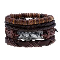 Wrap Bracelets, Cowhide, with Coco & PU Leather & Wax Cord & Zinc Alloy, vintage & 4 pieces & Unisex Approx 6.7-7 Inch 