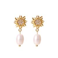 Freshwater Pearl Drop Earring, 316 Stainless Steel, with Freshwater Pearl, 18K gold plated, fashion jewelry & for woman, 11-40mm 
