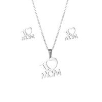 Fashion Stainless Steel Jewelry Sets, 304 Stainless Steel, Stud Earring & necklace, Heart, 2 pieces & Mother Day Jewelry & for woman & hollow, original color Approx 17.7 Inch 
