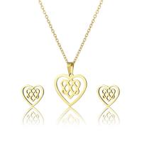 Fashion Stainless Steel Jewelry Sets, 304 Stainless Steel, Stud Earring & necklace, Heart, gold color plated, cross chain & 2 pieces & for woman & hollow Approx 17.7 Inch 