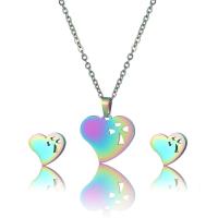Fashion Stainless Steel Jewelry Sets, 304 Stainless Steel, Heart, cross chain & 2 pieces & for woman & hollow, multi-colored Approx 17.7 Inch 