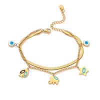 Evil Eye Jewelry Bracelet, Titanium Steel, with 2inch extender chain, real gold plated, Double Layer & for woman & enamel Approx 6.7 Inch 
