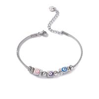Titanium Steel Bracelet & Bangle, with 1.6inch extender chain, Evil Eye, snake chain & micro pave cubic zirconia & for woman & enamel, original color Approx 6.7 Inch [
