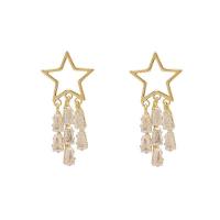 Cubic Zirconia Micro Pave Brass Earring, 14K gold plated, fashion jewelry & micro pave cubic zirconia & for woman & hollow, golden 