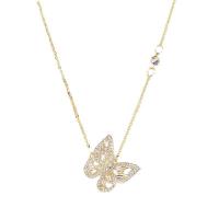 Cubic Zircon Micro Pave Brass Necklace, with 5cm extender chain, Butterfly, 14K gold plated, fashion jewelry & micro pave cubic zirconia & for woman, golden Approx 40 cm 
