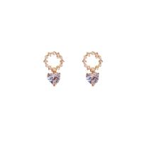 Boucles d'oreilles en laiton zircon cubique pavent, fade et jamais plaqué de haute qualité, bijoux de mode & pavé de micro zircon & pour femme, doré Vendu par paire