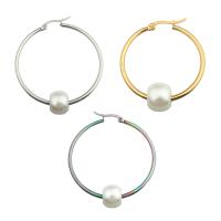 Brass Hoop Earring, with Plastic Pearl, plated, fashion jewelry & for woman nickel, lead & cadmium free 