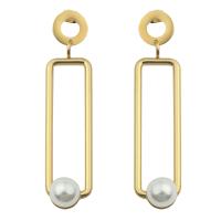 Brass Drop Earring, with Plastic Pearl, gold color plated, fashion jewelry & for woman, two different colored, nickel, lead & cadmium free 
