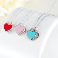 Brass Jewelry Necklace, Heart, silver color plated, fashion jewelry & for woman & enamel Approx 17.72 Inch 