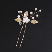 Bâton de cheveux, alliage de zinc, avec cristal & perle de plastique, fait à la main, bijoux de mode & pour femme, doré Vendu par PC