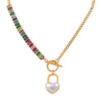 Zirkonia Edelstahl Halskette, 316 L Edelstahl, mit Kunststoff Perlen, Modeschmuck & Micro pave Zirkonia & für Frau, 38mm, Länge:ca. 15.75 ZollInch, verkauft von PC
