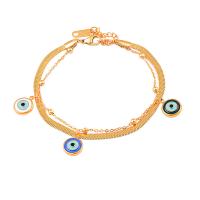 Evil Eye Jewelry Bracelet, 316L Stainless Steel, with 1.97inch extender chain, Double Layer & for woman & enamel, golden, 10mm Approx 6.3 Inch 