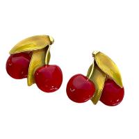 Enamel Zinc Alloy Stud Earring, Cherry, plated, fashion jewelry & for woman, 40mm 