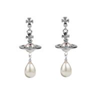 Pendiente de aleación de cinc con perlas plásticas, aleación de zinc, con Perlas plásticas, Joyería & para mujer & con diamantes de imitación, 55mm, Vendido por Par