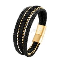 PU Leather Cord Bracelets, with 316L Stainless Steel, Vacuum Ion Plating & for man 