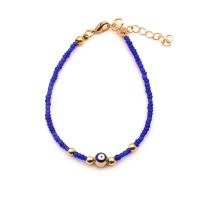 Evil Eye Jewelry Bracelet, Seedbead, with Zinc Alloy, with 5cm extender chain, Round, gold color plated, Bohemian style & Unisex & evil eye pattern 5mm cm 