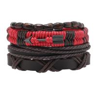Wrap Bracelets, PVC Leather, with Wax Cord & Zinc Alloy, handmade, vintage & 4 pieces & Unisex & adjustable Approx 18-23 cm 