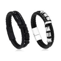 PU Leather Cord Bracelets, zinc alloy magnetic clasp, plated, Double Layer & vintage & for man 12mm 