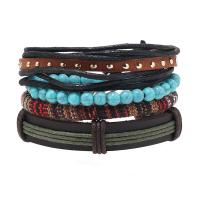 Wrap Bracelets, PVC Leather, with turquoise & Wax Cord & Zinc Alloy, handmade, 4 pieces & folk style & Unisex & adjustable Approx 18-23 cm 