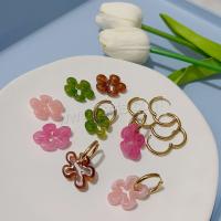 Resin Drop Earring, 304 Stainless Steel, with Resin, Flower, plated, fashion jewelry 35mm 