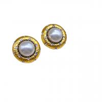 Cubic Zirconia Micro Pave Brass Earring, with Plastic Pearl, Round, plated, fashion jewelry & micro pave cubic zirconia, golden 