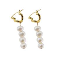 Freshwater Pearl Drop Earring, 304 Stainless Steel, with Freshwater Pearl, plated, fashion jewelry, gold 