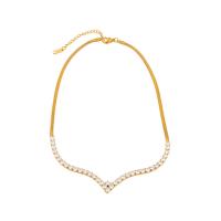 Stainless Steel Jewelry Necklace, 304 Stainless Steel, with 5cm extender chain, plated, fashion jewelry & with rhinestone, gold cm 