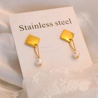 Stainless Steel Drop Earring, 304 Stainless Steel, with Plastic Pearl, plated, fashion jewelry, gold 