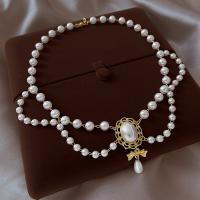 Plastic Pearl Necklace, Zinc Alloy, with Plastic Pearl, with 5.5cm extender chain, gold color plated, fashion jewelry & for woman, white Approx 42 cm 