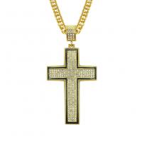 collier de Stras en alliage Zinc, alliage de zinc, croix, bijoux de mode & pour homme & avec strass, doré Environ 30 pouce, Vendu par PC