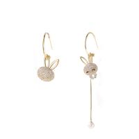 Asymmetric Earrings, Zinc Alloy, Rabbit, gold color plated, fashion jewelry & for woman & with rhinestone  