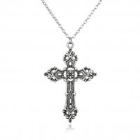 Ожерелье с эмалью из цинкового сплава , цинковый сплав, Kресты, плакирован серебром, ювелирные изделия моды & Мужская, 56mm, длина:Приблизительно 50 см, продается PC