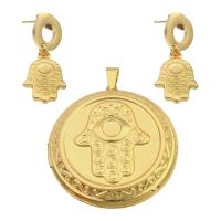 Brass Jewelry Set, pendant & earring, gold color plated, 2 pieces & fashion jewelry & for woman, golden [