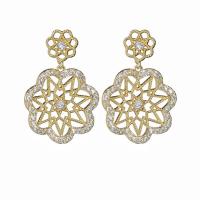 Cubic Zirconia Micro Pave Brass Earring, Flower, vintage & fashion jewelry & micro pave cubic zirconia & for woman & hollow, golden 