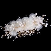 laiton Ensemble de bijoux de cheveux, avec tissu & perle de plastique, fait à la main, bijoux de mode & styles différents pour le choix & pour femme, blanc, 100*60mm,160*90mm, Vendu par PC