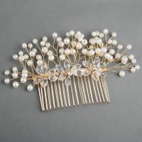 Peignes décoratifs, alliage de zinc, avec cristal & perle de plastique, bijoux de mode & pour femme, doré Vendu par PC