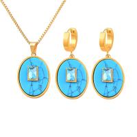 Turquoise Jewelry Sets, 316L Stainless Steel, with turquoise, with 1.97inch extender chain & micro pave cubic zirconia & for woman, 30mm,41mm Approx 15.35 Inch 