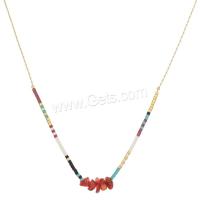 Glass Seed Beads Necklace, Brass, with Seedbead & Gemstone, with 5cm extender chain, gold color plated, Bohemian style & for woman Approx 45 cm 