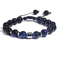 Gemstone Bracelets, Obsidian, with Tiger Eye, Round, handmade, adjustable & for man 10mm 