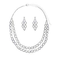 Rhinestone Jewelry Set, earring & necklace, with Brass, silver color plated, for woman, 11cm,4.6cm cm [