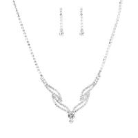 Rhinestone Jewelry Set, earring & necklace, with Brass, silver color plated, for woman, 5.3cm cm 
