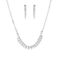 Rhinestone Jewelry Set, earring & necklace, with Brass, silver color plated, for woman, 9.5cm cm 