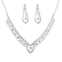 Rhinestone Jewelry Set, earring & necklace, with Brass, with 15cm extender chain, silver color plated, for woman, 10cm cm 