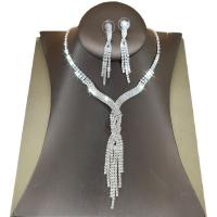 diamantes de imitación Conjunto de joya, pendiente & collar, con metal, con 15cm extender cadena, chapado en color de plata, para mujer, 9.5cm,6.5cm,0.8x5.5cm, longitud:30 cm, Vendido por Set[