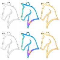 Stainless Steel Animal Pendants, 304 Stainless Steel, Horse, Vacuum Ion Plating, oval chain Approx 2mm cm 