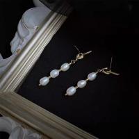 Freshwater Pearl Drop Earring, with Brass, fashion jewelry & for woman, white, 6-7mm 