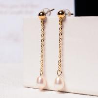 Freshwater Pearl Brass Earring, with Brass, fashion jewelry & for woman, golden, 5-6mm 