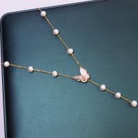 Freshwater Pearl Brass Necklace, with Copper Alloy, fashion jewelry & for woman, golden, 6-7mm Approx 45 cm 