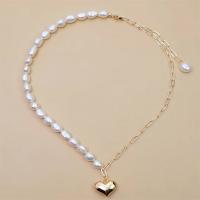 Freshwater Pearl Brass Necklace, with Copper Alloy, gold color plated, fashion jewelry & for woman, white, 7-8mm Approx 45 cm 